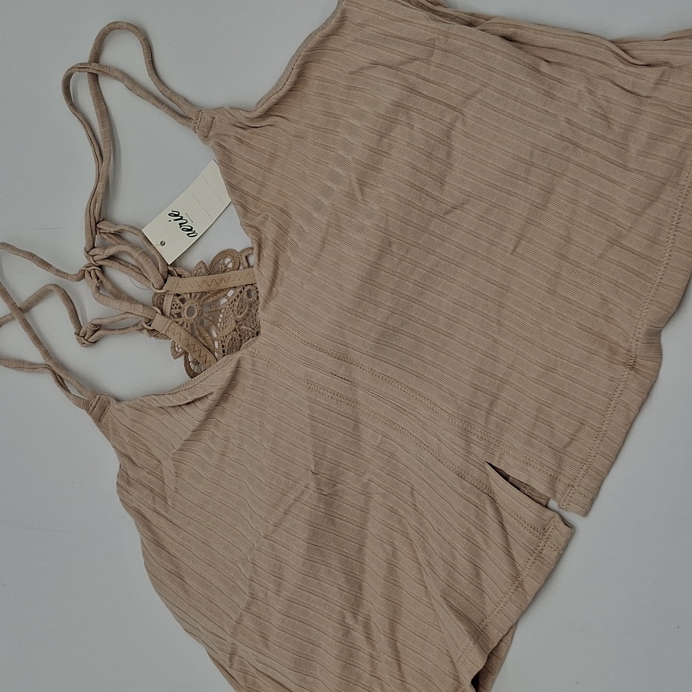 Aerie Ribbed Applique Lace Longline Bralette Sandalwood M